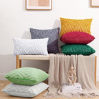 Pallene Blue Grey Throw Pillow Covers 12x20 Set of 2, Soft Plush Faux Fur Decorative Lumbar Couch Pillow Covers for Sofa Bed Living Room Pillow Cases with 3D Diamond Pattern