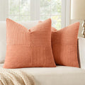 MIULEE Coral Red Corduroy Pillow Covers Pack of 2 Boho Decorative Spliced Throw Pillow Covers Soft Solid Couch Pillowcases Cross Patchwork Textured Cushion Covers for Living Room Bed Sofa 20x20 inch