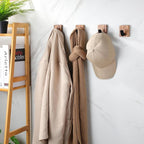 DELITON Rustic Style Hanging Hooks - Adhesive Wood Wall Hooks & Bathroom Decor Towel Hooks & Entrance Decorative Hook, Natural Carbonization