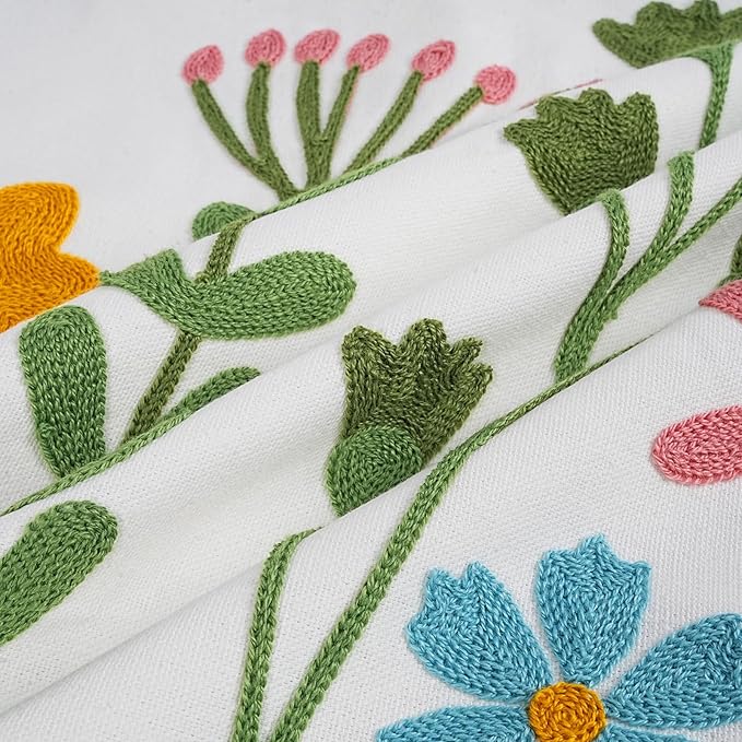 Adabana Neutral Decorative Floral Pillow Covers 18x18 Inch Boho Embroidered Throw Pillow Cover Farmhouse Couch Cushion Cases for Bed Sofa Bedrrom Living Room Decor,Spring Floral