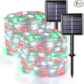 JMEXSUSS 2 Pack Red White and Green Solar Christmas Lights, Each 33FT 100 LED Solar String Lights Outdoor, Waterproof Solar Fairy Lights for Outside Christmas Decorations