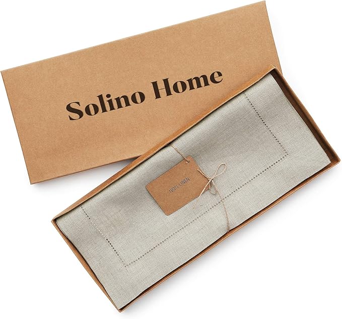Solino Home Linen Natural Table Runner 108 Inches Long - 100% Pure Linen 14 x 108 Inch Table Runner for Fall, Autumn, Thanksgiving, Christmas - Classic Hemstitch