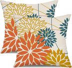 Orange and Yellow Floral Pillow Covers 16x16 Set of 2 Fall Outdoor Waterproof Decorative Throw Pillows Summer Pillowcovers Polyester Cushion Case Decor for Couch Patio Funiture Garden Porch 01Q16