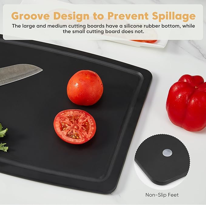 BESTCOOK Wood Fiber Cutting Board Set of 3, Composite Chopping Boards with Juice Groove, Dishwasher Safe, Non-Toxic, BPA-Free, Non-Porous, Non-Slip Feet, Durable for Cutting Meat, Vegetables, Fruit