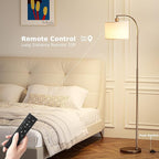 Arc Floor Lamp with Remote and Stepless Dimmable Bulb, Colors Temperature & Brightness Adjustable, Floor Lamps for Living Room（Deep Beige Shade & Brown Pole）