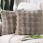 MADIZZ Pack of 2 Thick Plush Wool Throw Pillow Covers 16x16 Inch Taupe Soft Neutral Decorative Throw Pillows Accent Boho Cushion Covers for Couch Sofa Bedroom Pillow Shell