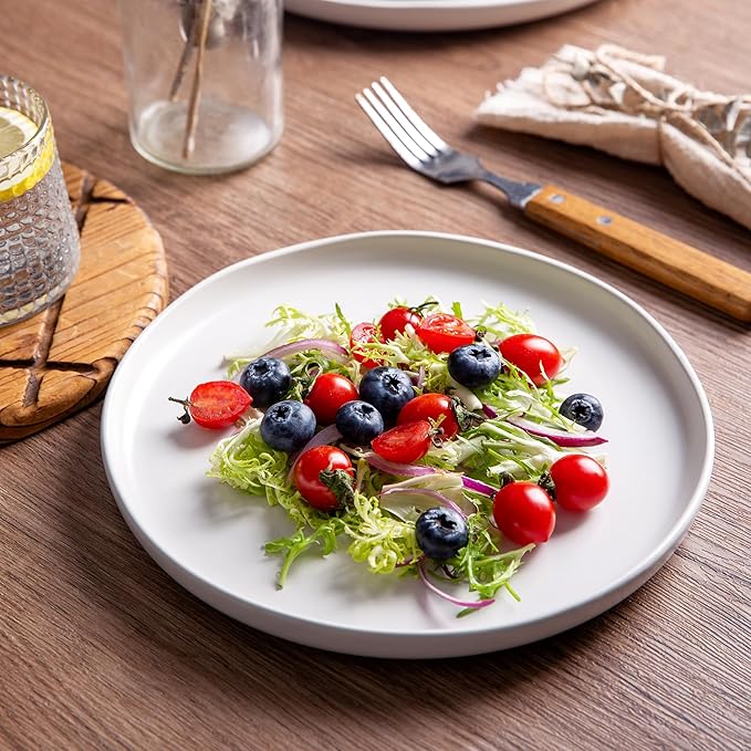 AmorArc Dinner Plates Set of 4, Handcrafted Porcelain Wavy Rim 10.5 Inch Modern Ceramic Plates Set, Dinnerware Dishes for Kitchen-Microwave&Dishwasher&Oven Safe, Chip resistant-Matte White