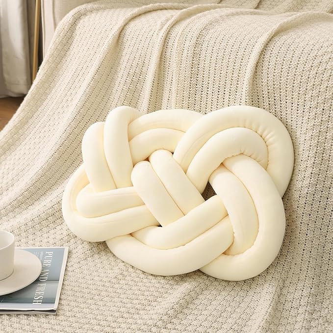 Light Yellow Knot Pillow Ball,Cute Throw Pillows for Bed,Light Yellow Decorative Pillows for Bedroom Aesthetic,Soft Knot Pillow for Couch,Handmade Living Room Throw Pillows17.7inch.