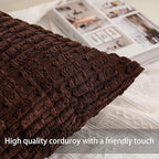 Pack of 2 Corduroy Decorative Throw Pillow Covers 12x20 InchSoft Boho Striped Pillow Covers Modern Farmhouse Home Decor for Sofa Living Room Couch Bed（Dark Brown）