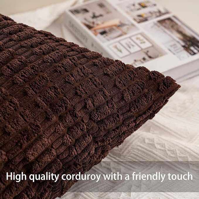Pack of 2 Corduroy Decorative Throw Pillow Covers 20x20 InchSoft Striped Pillow Covers Modern Farmhouse Home Decor for Sofa Living Room Couch Bed（Black）