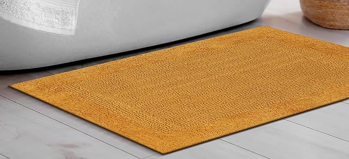 Savi Home Bath Mat Rug 17x24 Honey Mustard, 100% Pure Cotton, Super Soft Bath Rug, Plush & Absorbent, Hand Tufted Heavy Weight Construction, Full Reversible Step Out Rugs