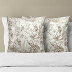 Vintage Brown Flowers Pillow Covers 18x18 Set of 2, Grandmillennial Floral Birds Square Throw Pillowcases Cotton Cushion Cover Decor for Couch Sofa Bed Living Room Home Outdoor