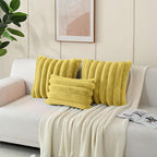 FUTEI Mustard Yellow Decorative Throw Pillow Covers 26x26 Inch Set of 2, Square Soft Faux Rabbit Fur Big Striped Pillow Sham,Home Decor for Couch Sofa Bed Living Room