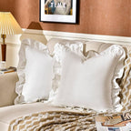 AmHoo Pack of 2 Throw Pillow Covers 100% Cotton Pre Washed Ruffle Decorative Pillowcase Cushion for Couch Sofa Bedroom 20 x 20-Inch Cream White