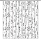 Black White Botanical Shower Curtain Boho Floral Farmhouse Neutral Cute Leaves Plant Retro Flowers Bathroom Curtain Set with Hooks(59" Wx70 H)