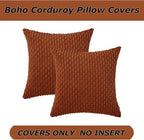 Kevin Textile Fall Throw Pillow Covers Soft Corduroy Decorative Set of 2 Boho Striped Pillow Covers Pillowcases Farmhouse Home Decor for Couch Bed Sofa Living Room 26x26 Inch Rust Brown
