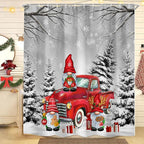 Farmhouse Christmas Shower Curtain, Farm Red Xmas Truck Christmas Tree Cute Gnome Winter Forest Shower Curtains Set, Holiday Bathroom Decor Fabric Machine Washable with Hooks, 72 x 72 Inches