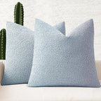 MIULEE 22x22 Inch Decorative Euro Sham Throw Pillows for Bed Set of 2 Textured Boucle Neutral Winter Throw Pillow Covers Light Blue Accent Solid Euro Couch Pillowcases Sofa Livingroom Home Decor