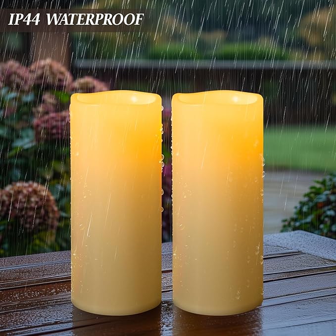 5" x 14" Ivory Large Waterproof Outdoor Flameless Candles Battery Operated LED Flickering Pillar Candles with Remote and Timer for Indoor Outdoor Lanterns, Long Lasting, Set of 2