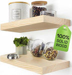 BAOBAB WORKSHOP Solid Wood Floating Shelves for Wall 12 Inch Wide, Small Wooden Shelf Bathroom, Light Oak Floating Shelves for Room Wall Mounted Kitchen Farmhouse, Natural Wood, 12W × 6.7D, Set of 2
