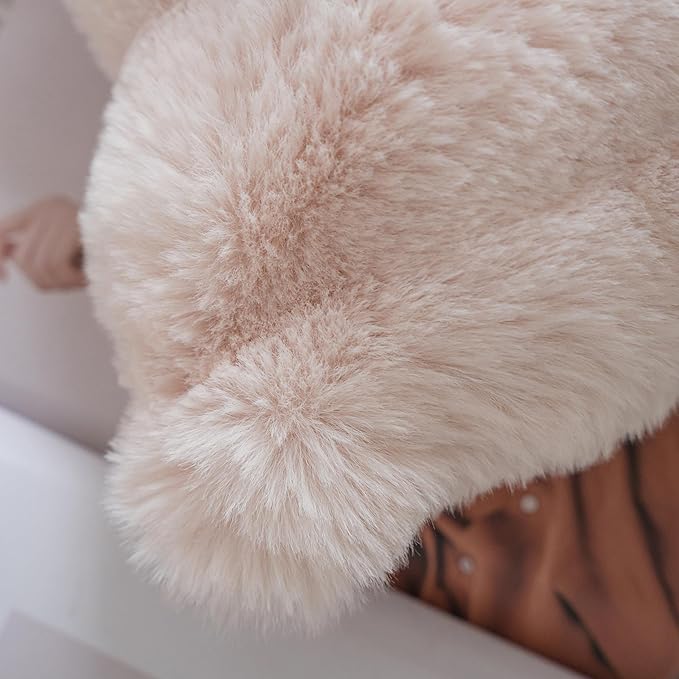 Neelvin Beige Faux Fur Cozy Soft Double-Sided Decorative Throw Pillow Covers 12x20 inch Set of 2,Velvet Pillowcase Cushion Case for Sofa Couch