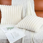 20x20 Throw Pillow Covers Set of 2, Decorative Faux Fur Covers for Bed, Couch Soft Fluffy Pillow Cover with Velvet Back for Living Room, Neutral Home Décor Accent for Sofa - Cream White
