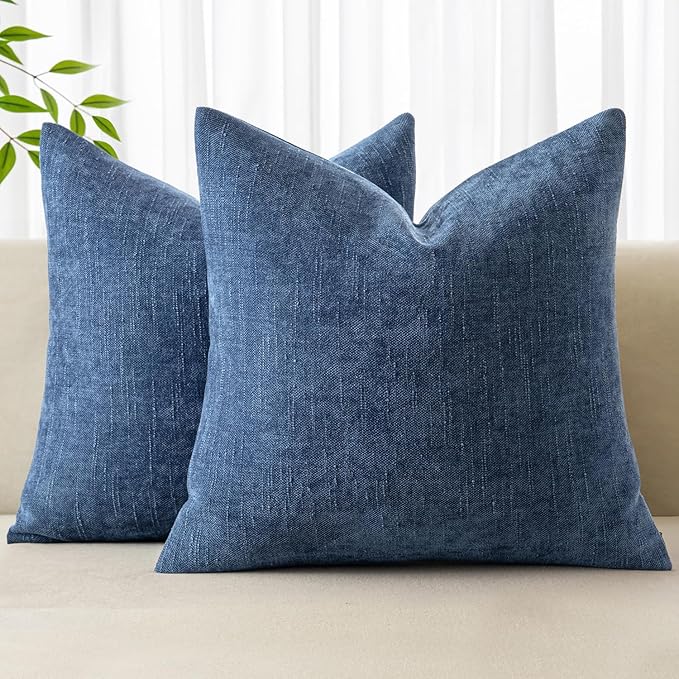 MIULEE Pack of 2 Decorative Throw Pillow Covers Soft Chenille Throw Pillows Solid Textured Cushion Covers for Couch Sofa Bedroom Living Room 20x20 Inch, Navy Blue