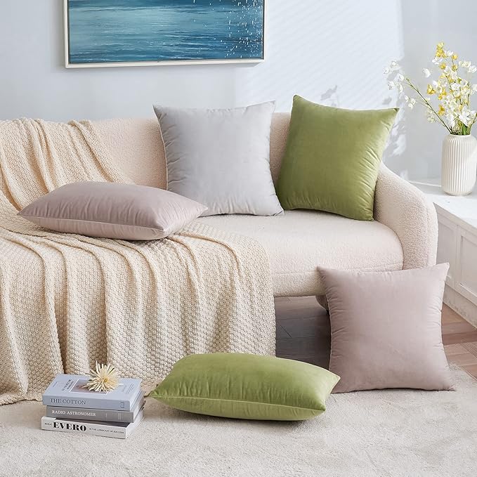 EMEMA Pack of 2 Velvet Pillow Covers Decorative Square Pillowcase Soft Solid Cushion Case for Sofa Bedroom Car 20x20 Inch Greyish White