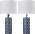 Table Lamps for Living Room Set of 2, Ceramic Table Lamps for Bedroom, 20" Modern Lamps for Night Stands, Dark Blue