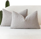 Foindtower Pack of 2 Textured Boucle Throw Pillow Covers Accent Solid Decorative Lumbar Pillow Cases Cozy Woven Couch Cushion Case for Sofa Bedroom Living Room Home Decor, 12 x 20 Inch,Neutral Grey