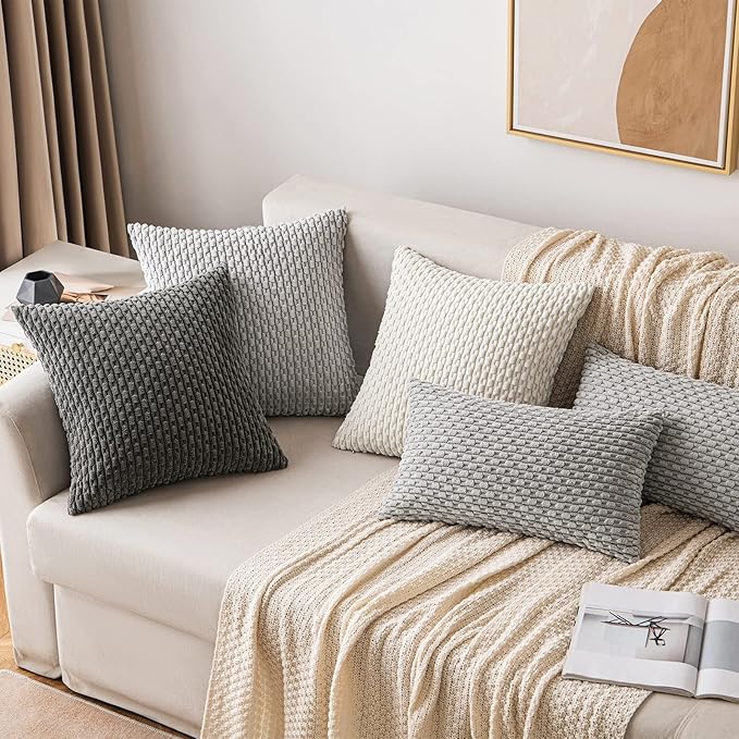 MIULEE Pack of 2 Decorative Throw Pillow Covers 16x16 Inch Soft Boho Striped Textured Corduroy Pillow Covers Modern Farmhouse Home Decor for Couch Bed Sofa Living Room Dark Grey