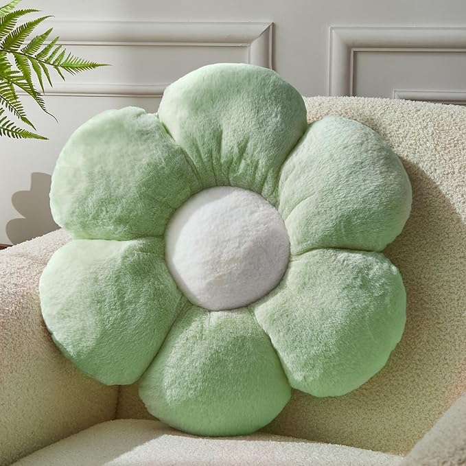 Green Flower Pillow, Daisy Shaped Throw Pillow 15.7In, Cute Seating Cushion for Home Decor