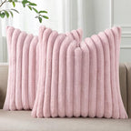 Pallene Faux Fur Plush Throw Pillow Covers 22x22 Set of 2, Luxury Soft Fluffy Striped Decorative Pillow Covers for Sofa, Couch, Living Room, Blush Pink