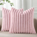 Pallene Faux Fur Plush Throw Pillow Covers 20x20 Set of 2, Luxury Soft Fluffy Striped Decorative Pillow Covers for Sofa, Couch, Living Room, Blush Pink