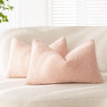 Foindtower Pack of 2, Curly Faux Fur Lumbar Decorative Throw Pillow Covers Soft Fuzzy Plush Cushion Case Cozy Pillowcase for Living Room Couch Bed Sofa Home Decor 12 x 20 Inch, Light Pink