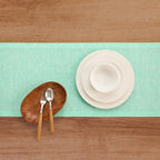 Solino Home Linen Table Runner 48 Inches - 100% Pure Linen Chambray Aqua Table Runner 14 x 48 Inch Ideal for Dresser and Coffee Tables - Athena