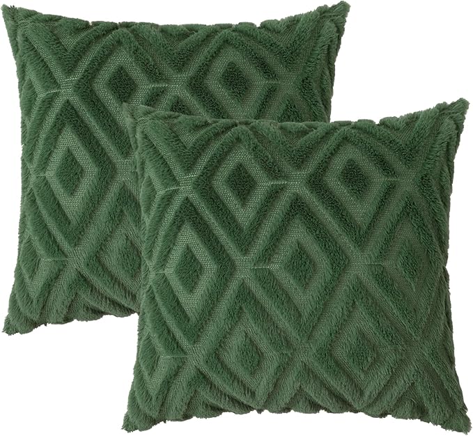 Pallene Christmas Forest Elf Throw Pillow Covers 16x16 Set of 2, Soft Plush Faux Fur Decorative Couch Pillow Covers for Sofa Bed Living Room Pillow Cases with 3D Diamond Pattern