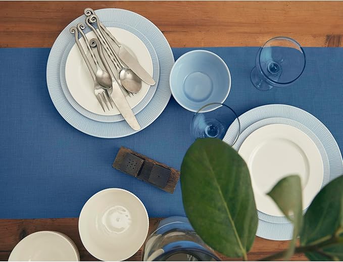 Solino Home Linen Table Runner 60 Inches - 100% Pure Linen Indigo Blue Table Runner 14 x 60 Inch Ideal for Dresser and Coffee Tables - Fall, Autumn, Thanksgiving, Christmas, Holiday - Fete