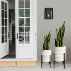 Oakrain Plants Pots with Stand, Set of 2 Indoor Planter Pots, Mid-Century Decorative Metal Flower Pots with Drainage for Living Room, Office, Garden, Balcony, 8"&10", White
