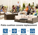 14 PCs Patio Cushion Covers for 7 PCs Outdoor Furniture Sectional Seating Sets Water Resistant Plus 2 Throw Pillows (Khaki, 23.6(L)*23.6(W)*4.33(T) inches)