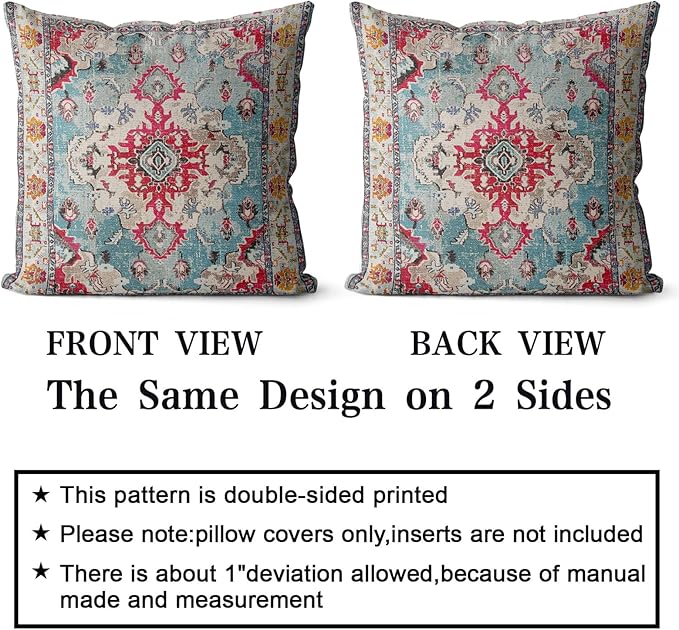 Snycler Boho Throw Pillow Covers 26x26 inch Set of 2 Boho Rug Carpet Double Sided Pattern Cotton Soft Pillow Case Cushion Cover Pillowcase for Couch Sofa Bed Decorative (Rose Red)