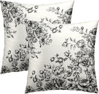Vintage Flower Pillow Covers 22x22 Inch Set of 2 Black White Chinoiserie Floral Rustic Farmhouse Square Pillowcases Cotton Cushion Cover for Couch Patio Sofa Bed Home Decoration
