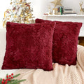 Christmas Pillow Covers 18x18, Soft Faux Rabbit Fur Throw Pillow Covers with 3D Embroidery Christmas Tree and Snowflake Design for Winter Holiday Home Decor, Couch Sofa Bedroom, Red