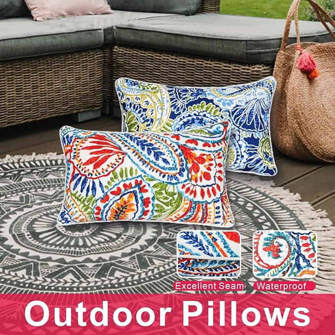 JMGBird Outdoor Pillows Waterproof Set of 2 Outdoor Lumbar Pillows with Insert Included 12×20 Inch Outdoor Pillow for Patio Furniture