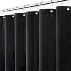 Linen Shower Curtain with 10 Hooks Modern Heavy Duty Washable Fabric Curtain Set Waterproof Thick Cloth Shower Curtains for Bathroom Bathtub Washable, W60*L70, Black