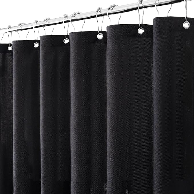 Linen Shower Curtain with 10 Hooks Modern Heavy Duty Washable Fabric Curtain Set Waterproof Thick Cloth Shower Curtains for Bathroom Bathtub Washable, W60*L70, Black