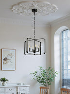 Farmhouse Crystal Chandelier,18 Inch Modern Geometric Rustic Vintage Hanging Pendant Ceiling Light Fixture for Dining Room Bedroom Kitchen Island Hallway Foyer Entryway