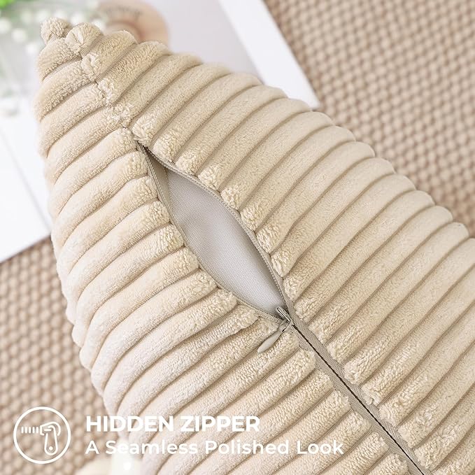 Mecatny Corduroy Decorative Throw Pillow Covers 26x26 Set of 2 for Sofa Living Room, Soft Neutral Boho Couch Pillow Covers for Home Decor, Beige