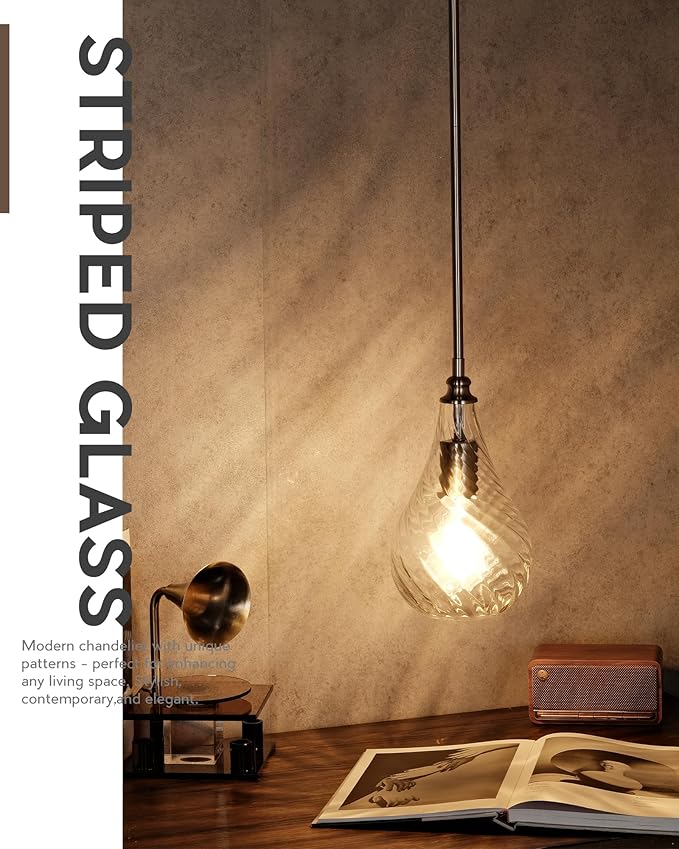 TENGXIN Mini Hanging Light 6 Inch,Kitchen Pendant Lighting Over Island,Brushed Nickel Finished Striped Glass Pendant Light,Farmhouse Pendant Light for Dining Room,Bedroom
