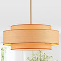 Farmhouse 23.6" Large Drum Rattan Chandelier 6-Lights Vintage Boho Rattan Chandelier Retro Vintage Bamboo Drum Chandeliers for Dining Room, Kitchen Island, Living Room, Bedroom